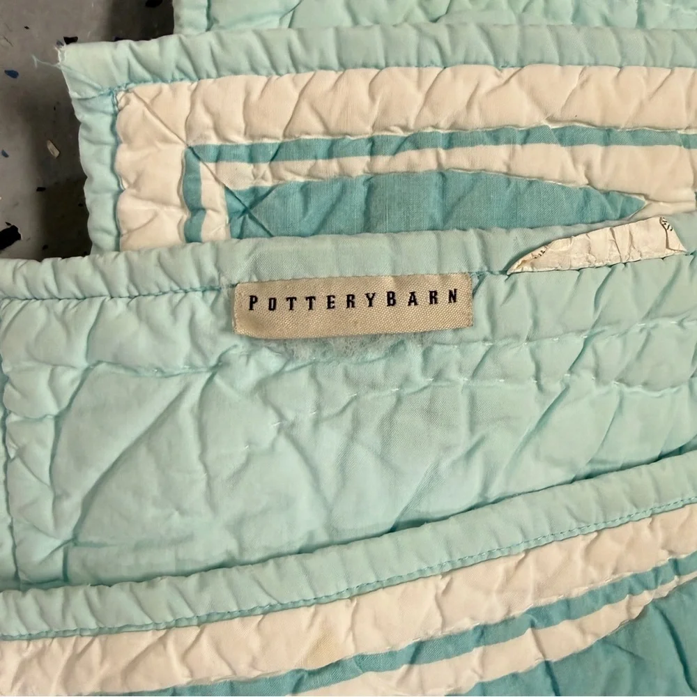 Pottery Barn Turquoise Block Print Quilt Bedspread Double Sided